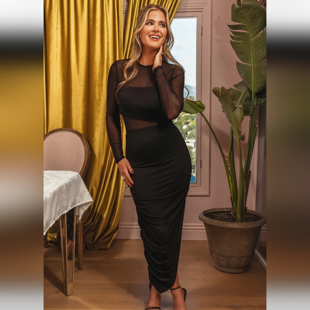 Cupshe Black Long Sleeve Dress with Sheer Details